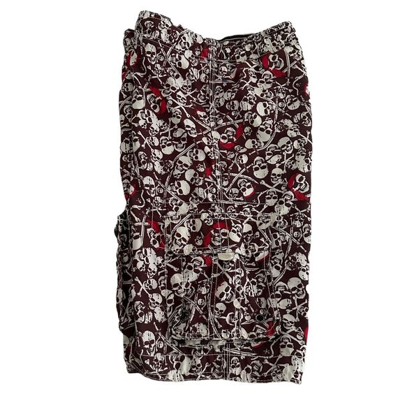 Skull Pirates Swim Trunks Mens' Small Size 28 Brown White Skate Board Shorts - Picture 3 of 3